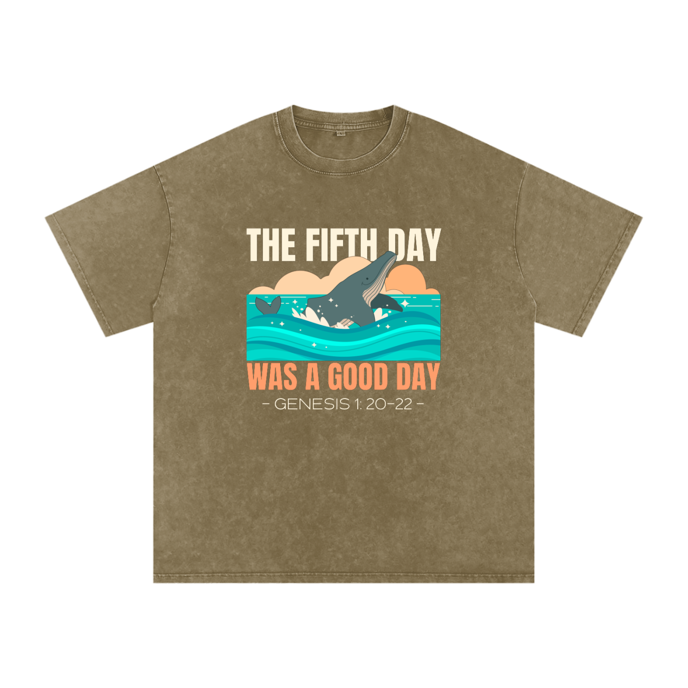The Fifth Day Was A Good Day | Christian Faith Inspired Snow Washed Oversized Cotton T-Shirt