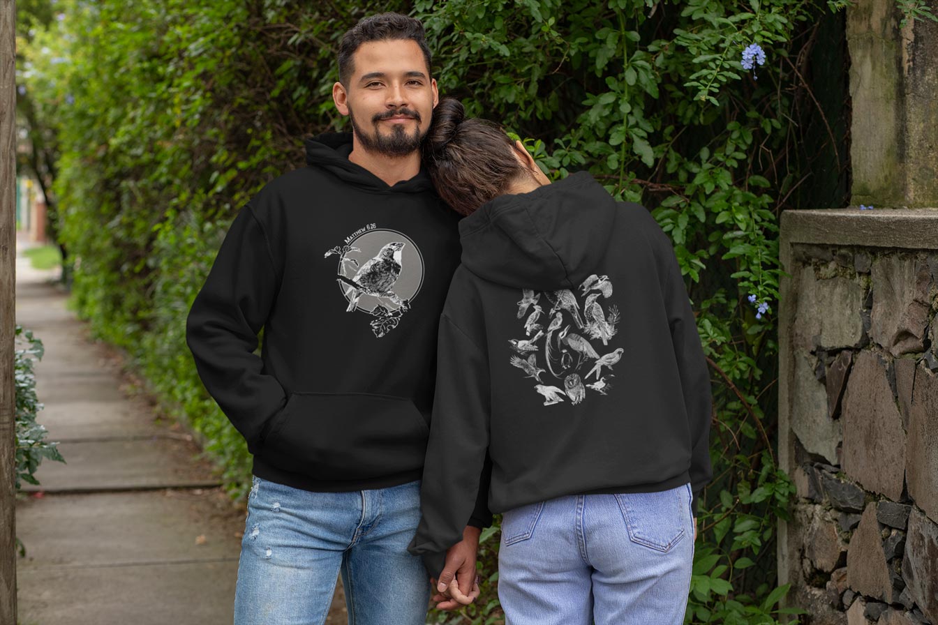 Vintage Style Bird Illustration Hoodie | Matthew 6:26