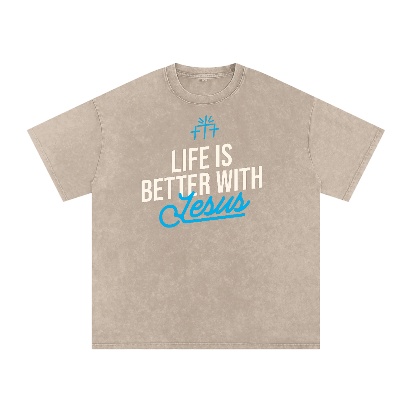 Life Is Better with Jesus | Christian Faith Inspired Snow Washed Oversized Cotton T-Shirt