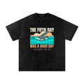 The Fifth Day Was A Good Day | Christian Faith Inspired Snow Washed Oversized Cotton T-Shirt