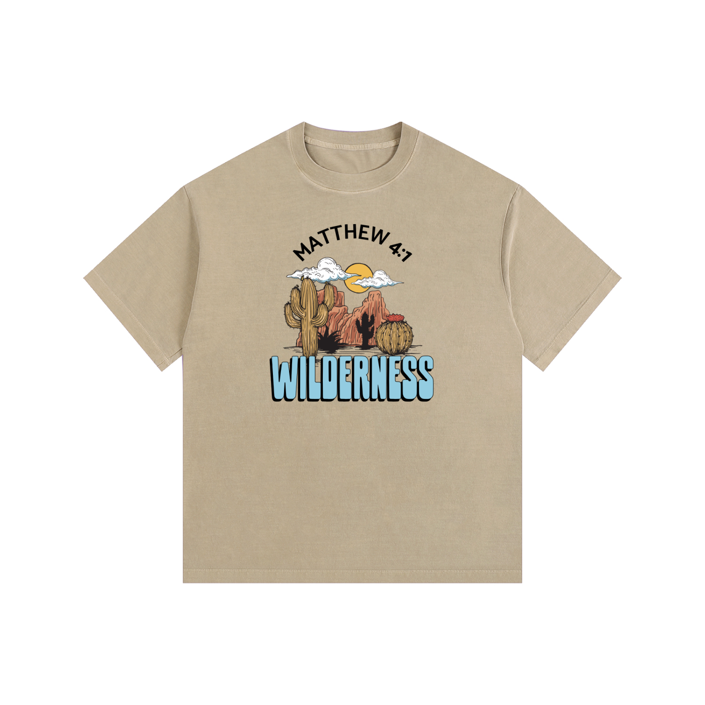 Jesus In The Wilderness | Christian Faith Inspired Vintage Washed Oversized Cotton T-Shirt