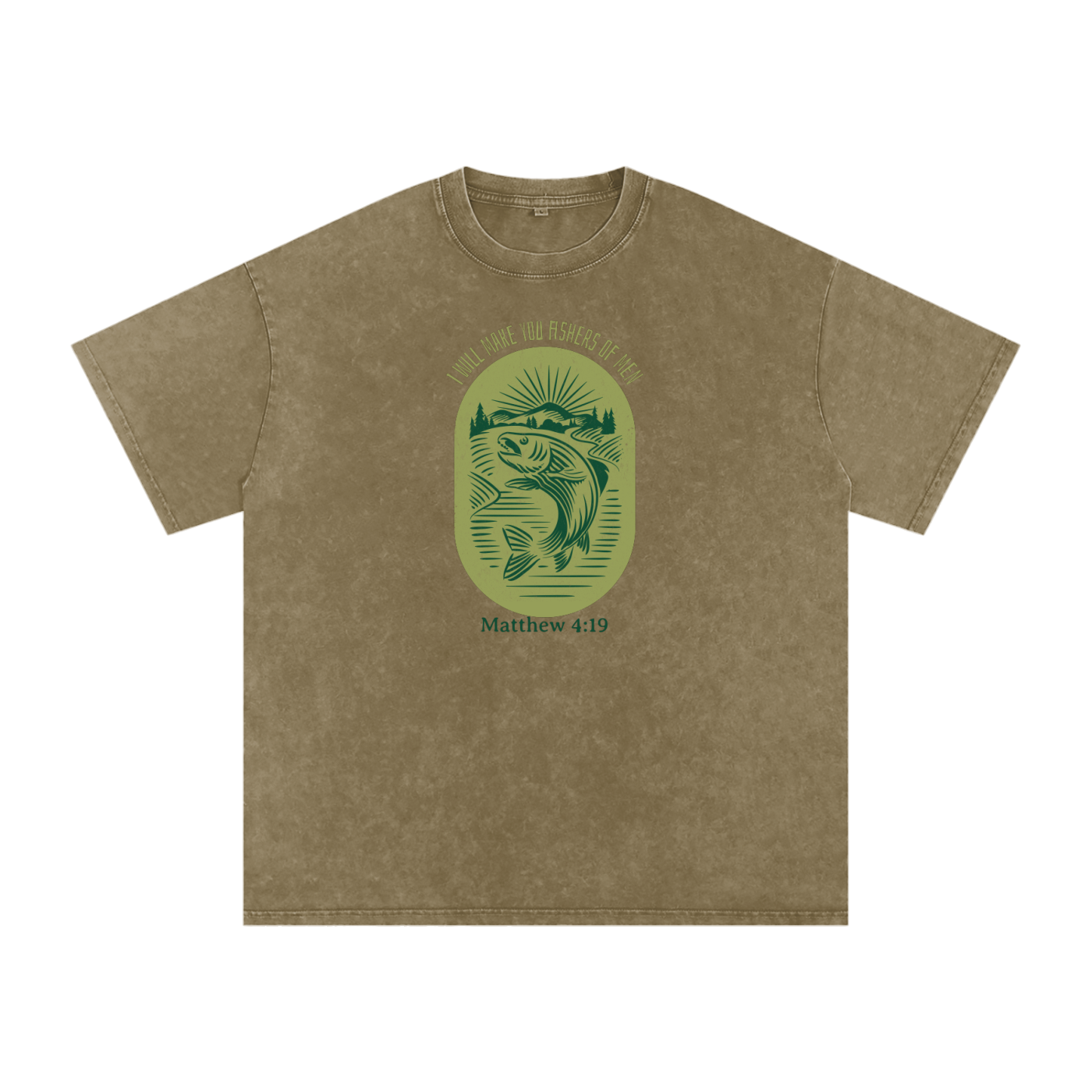 Fishers Of Men Vintage Style Badge | Christian Faith Inspired Snow Washed Oversized Cotton T-Shirt