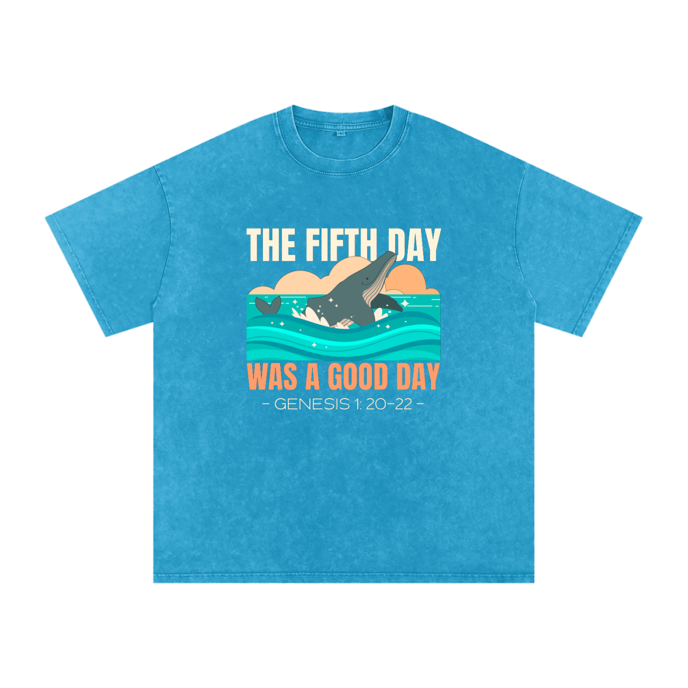 The Fifth Day Was A Good Day | Christian Faith Inspired Snow Washed Oversized Cotton T-Shirt