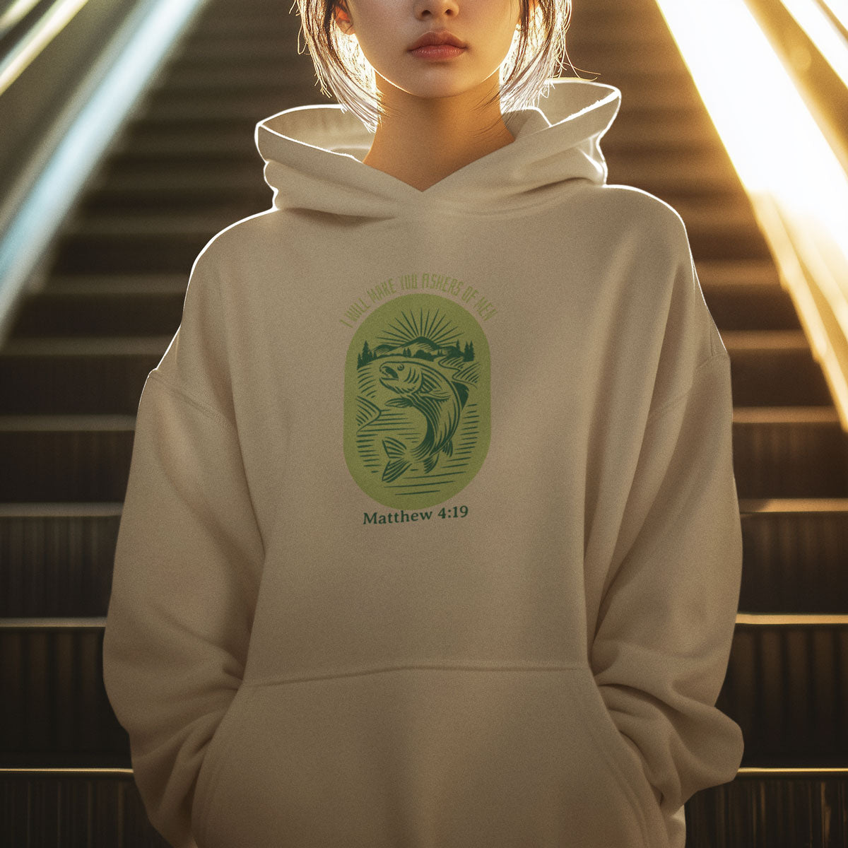 Fishers of Men Vintage Style Badge | Christian Faith Inspired Oversize Fleeced Hoodie