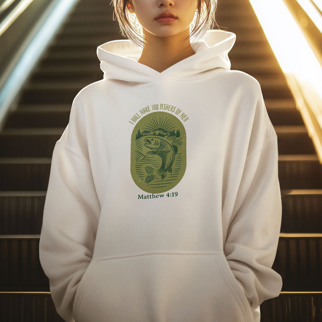 Fishers of Men Vintage Style Badge | Christian Faith Inspired Oversize Fleeced Hoodie
