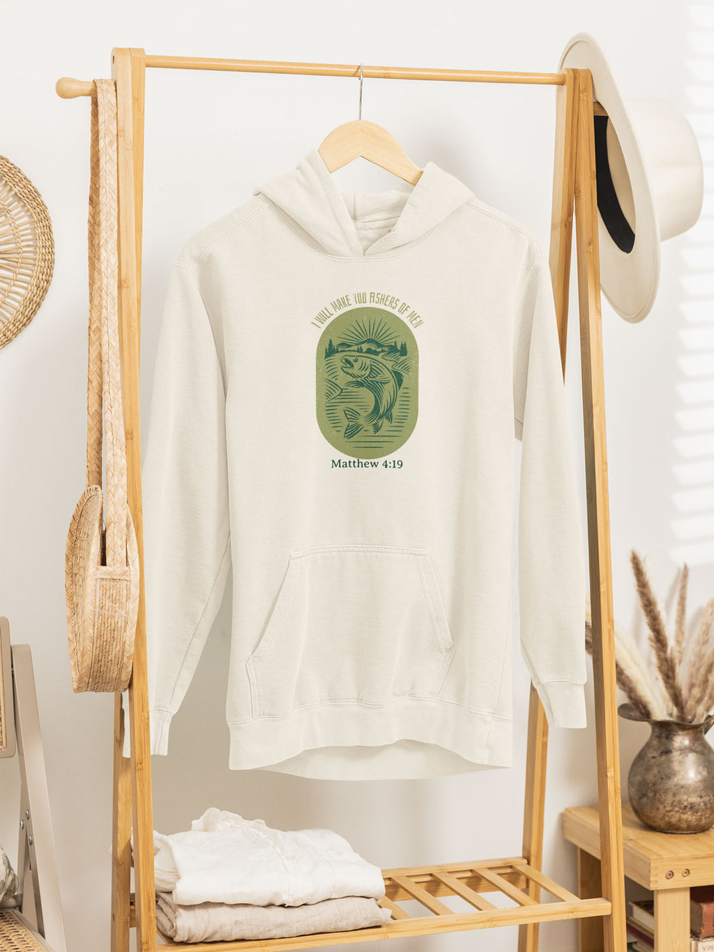 Fishers of Men Vintage Style Badge | Christian Faith Inspired Oversize Fleeced Hoodie