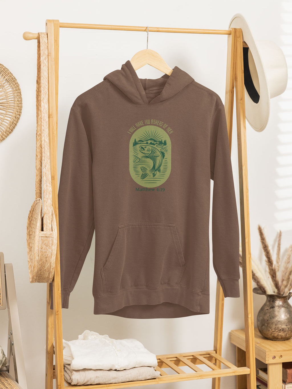 Fishers of Men Vintage Style Badge | Christian Faith Inspired Oversize Fleeced Hoodie