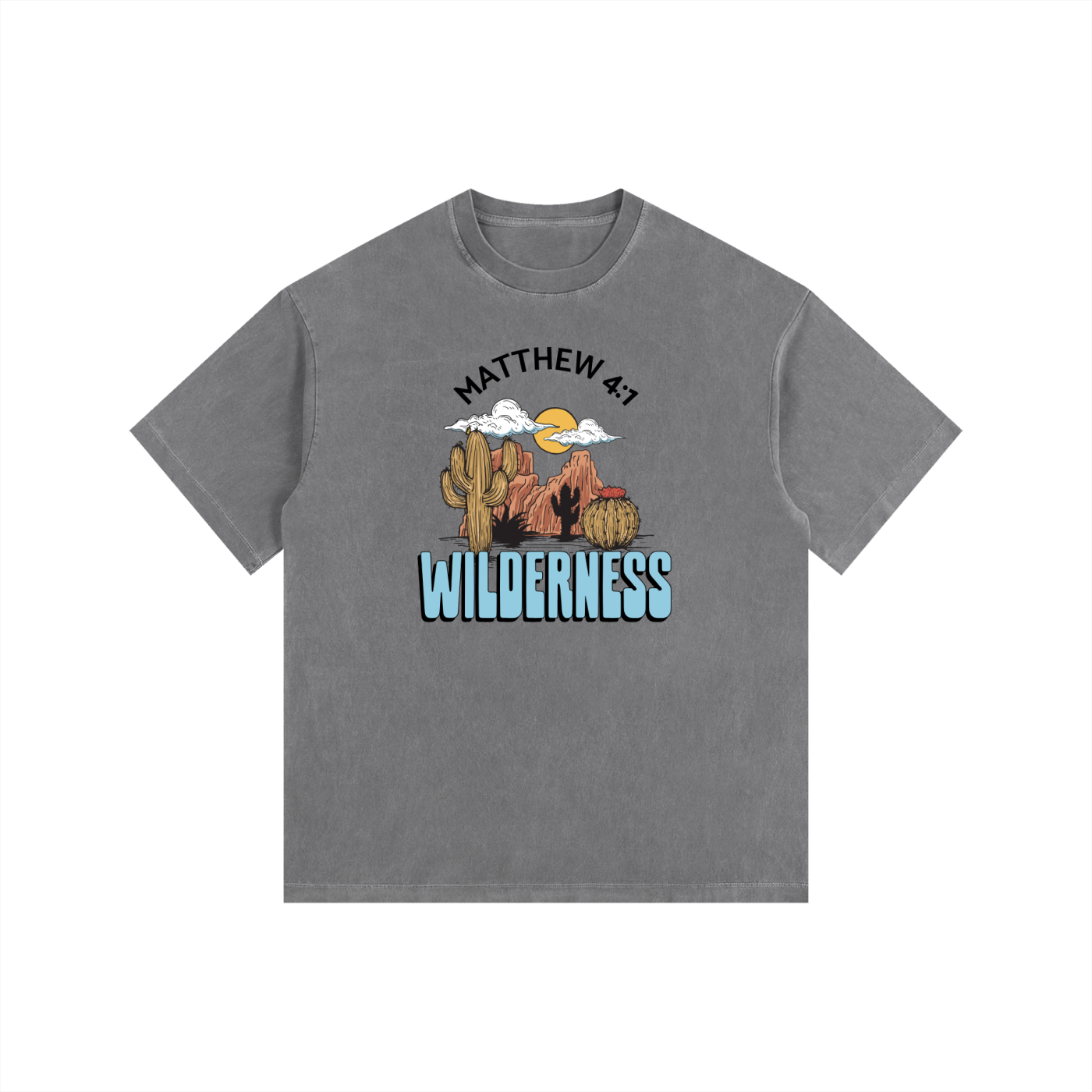 Jesus In The Wilderness | Christian Faith Inspired Vintage Washed Oversized Cotton T-Shirt