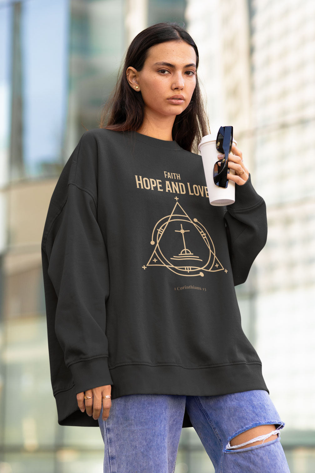 Faith Hope and Love | Christian Faith Inspired Heavyweight Drop Shoulder Sweatshirt