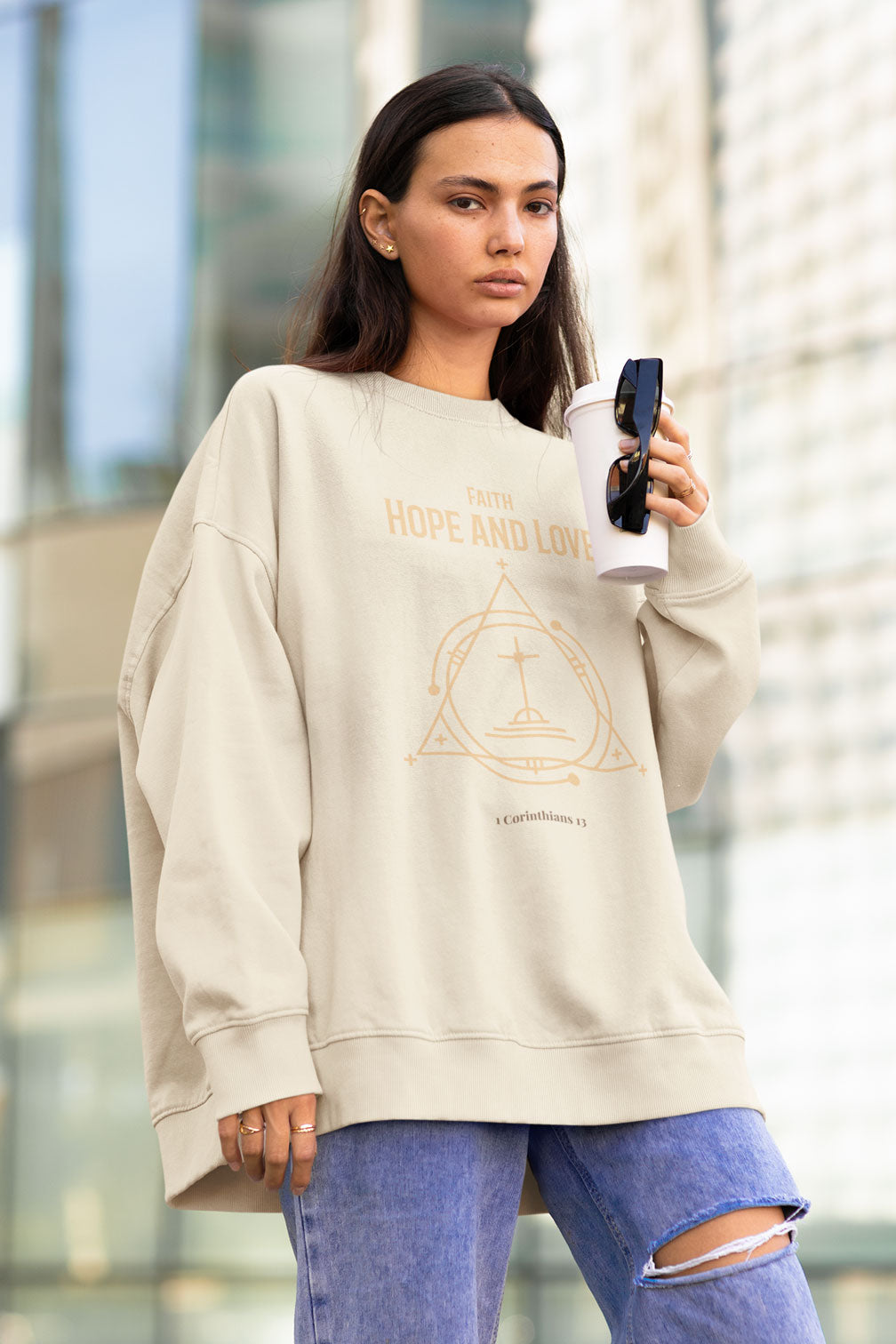 Faith Hope and Love | Christian Faith Inspired Heavyweight Drop Shoulder Sweatshirt