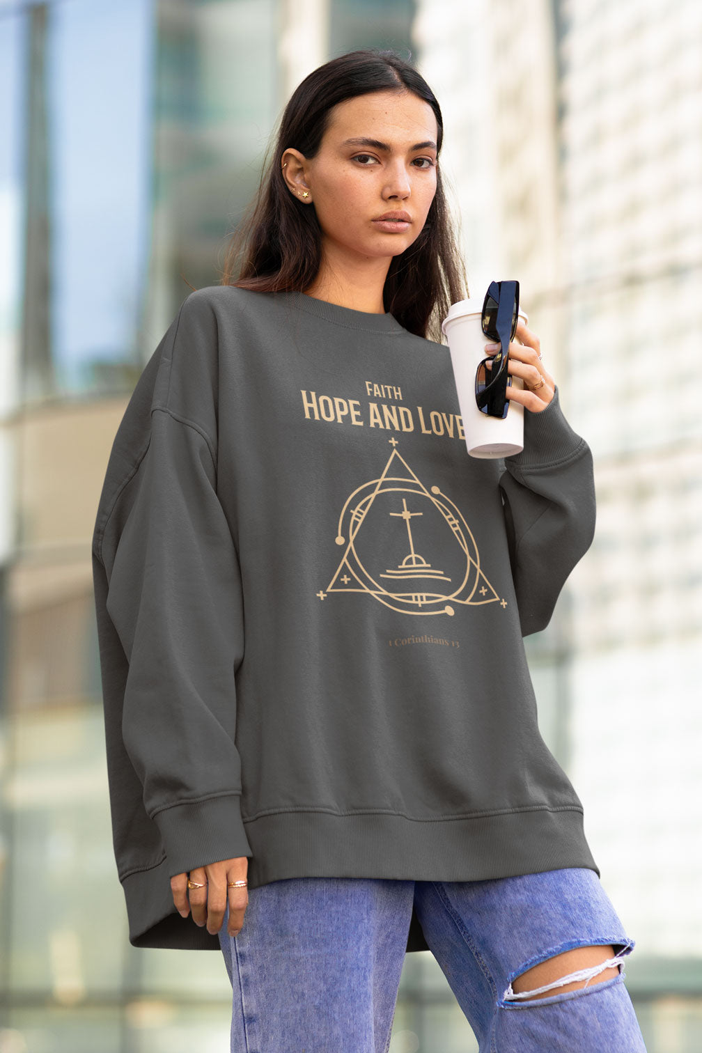 Faith Hope and Love | Christian Faith Inspired Heavyweight Drop Shoulder Sweatshirt