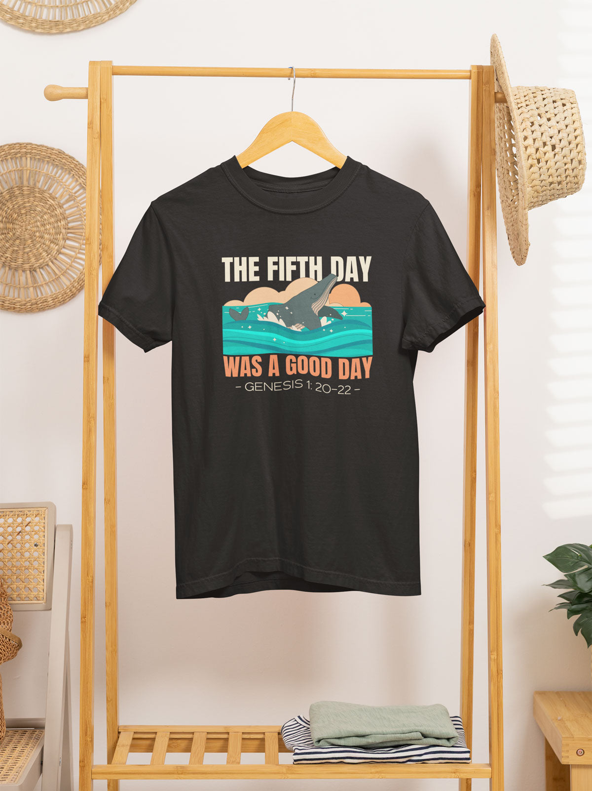 The Fifth Day Was A Good Day | Christian Faith Inspired Snow Washed Oversized Cotton T-Shirt
