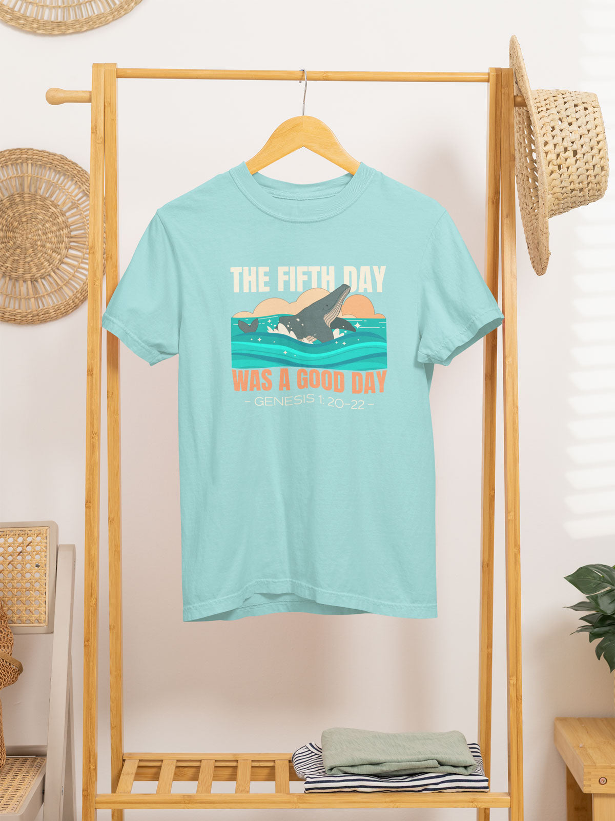 The Fifth Day Was A Good Day | Christian Faith Inspired Snow Washed Oversized Cotton T-Shirt