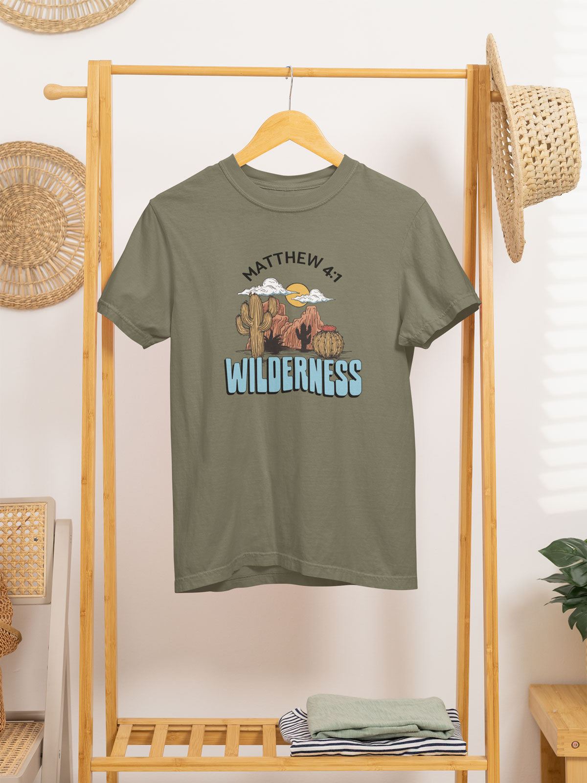 Jesus In The Wilderness | Christian Faith Inspired Vintage Washed Oversized Cotton T-Shirt