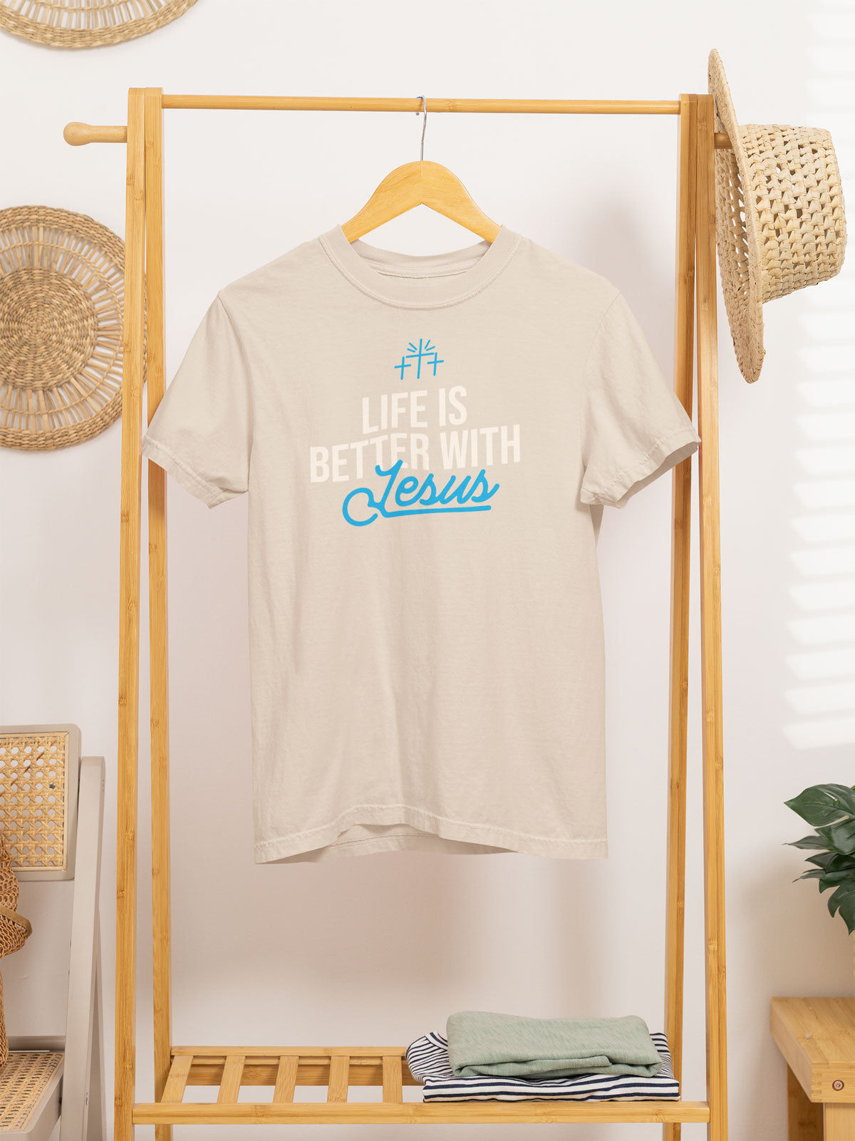 Life Is Better with Jesus | Christian Faith Inspired Snow Washed Oversized Cotton T-Shirt